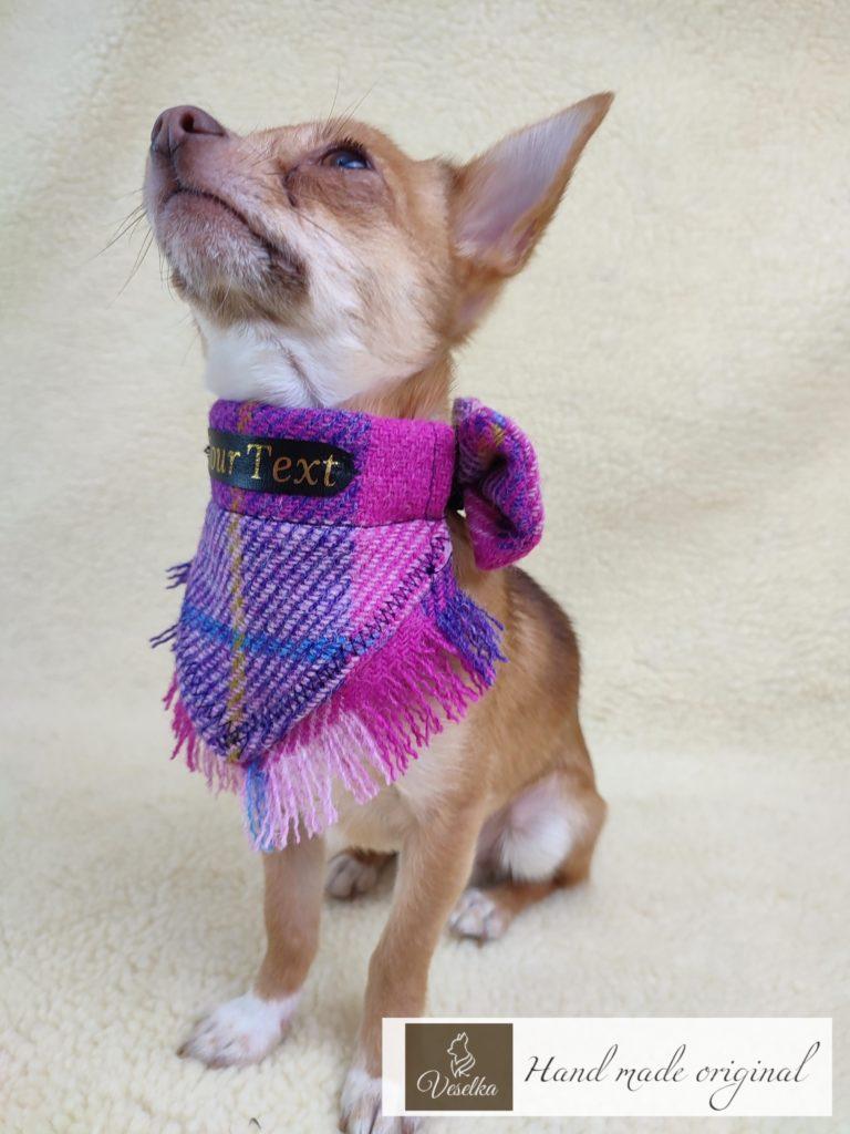 pink veselka bandana harris tweed all dog sizes including puppy