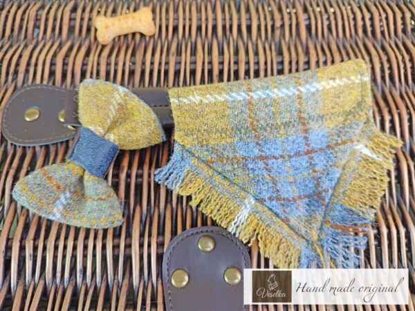 gold harris tweed dog bandana frayed edge luxury