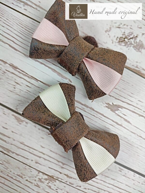 brown leather dog bow ties