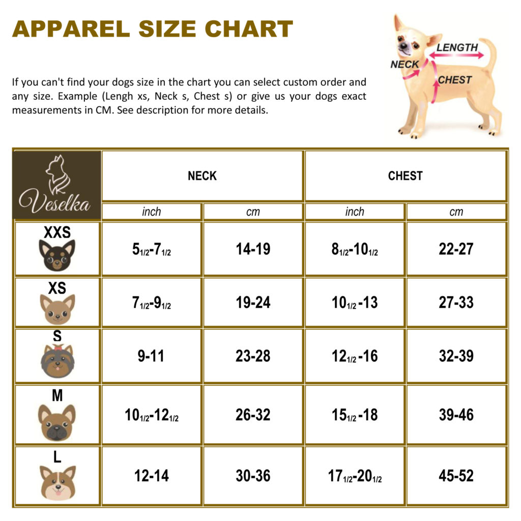 custom size chart for veselka harness
