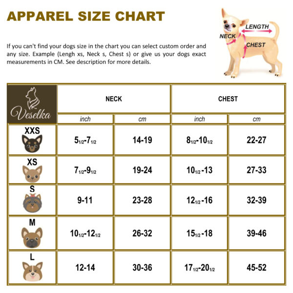 custom size chart for veselka harness