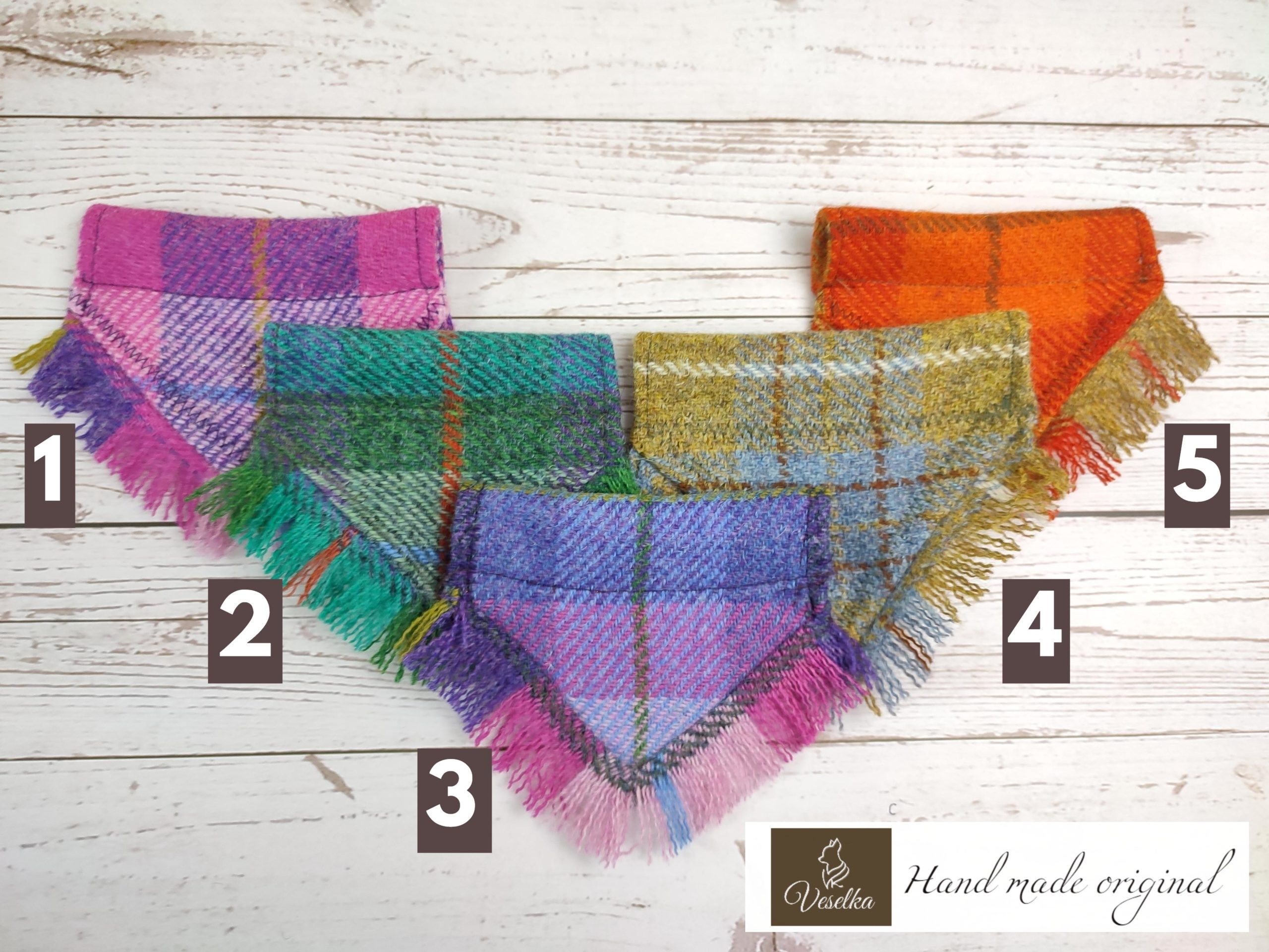 veselka frayed dog bandana in all colours harris tweed