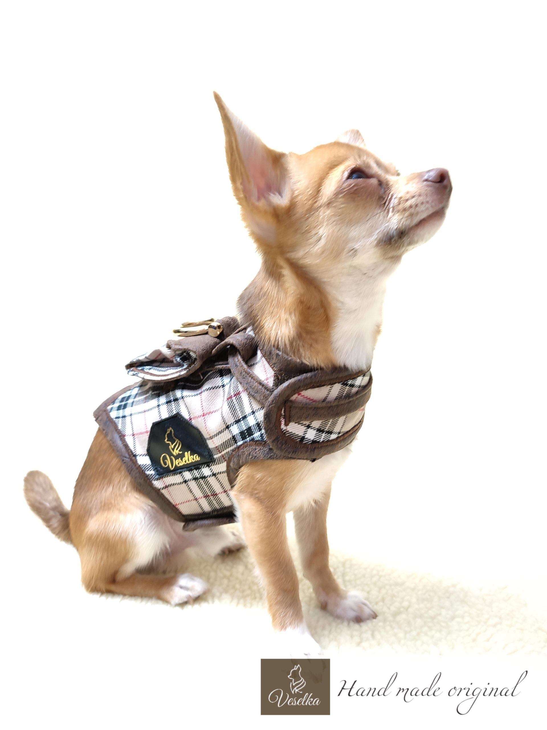 Veselka Burberry Small Dog Harness With Matching Leash and Collar - Veselka  Canine Couture