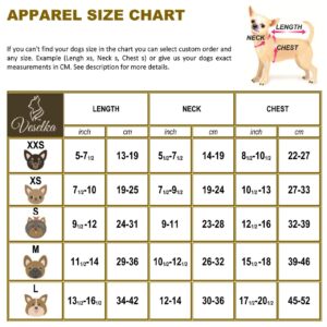 size chart for Ukraine dog coats 