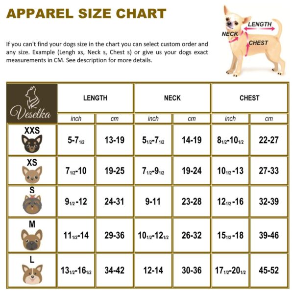 size chart for Ukraine dog coats