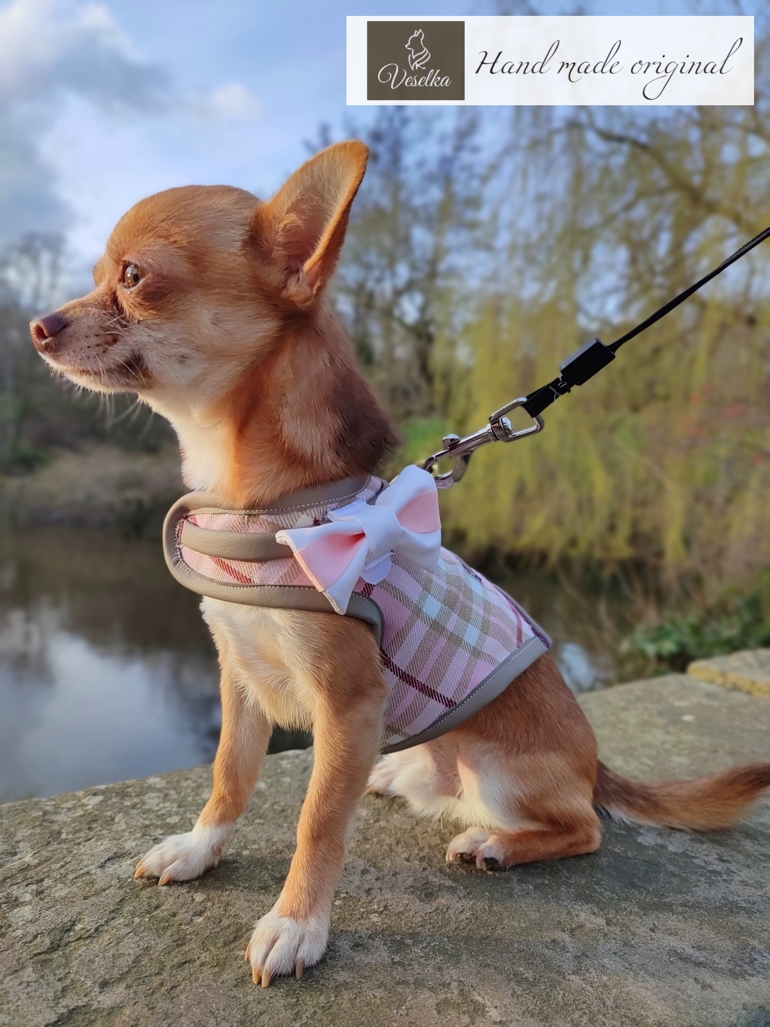 Pink burberry small dog harness