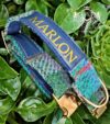 purple harris tweed dog collar with name badge
