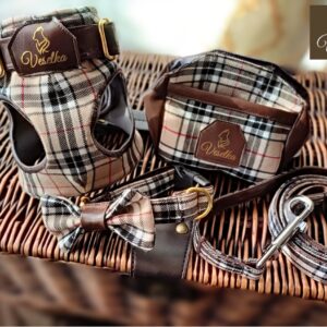 burberry dog harness matching leash and collar bow tie and treat pouch