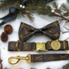 LV dog, puppy and cat collar with leash for small and large dogs. Brown monogram