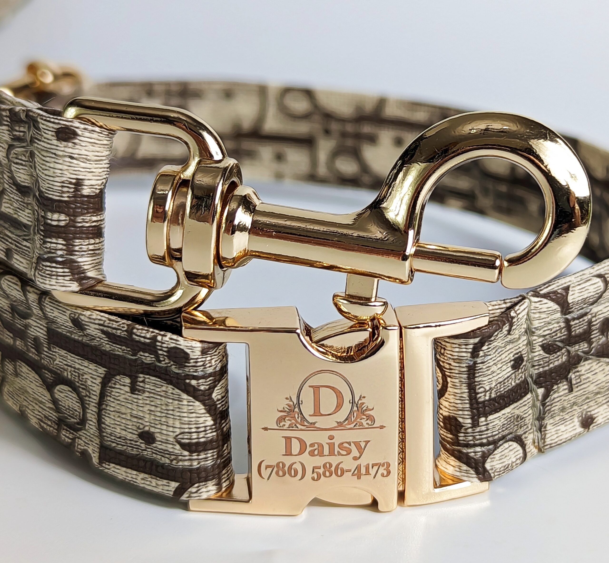 dior designer dog collar and leash in leather