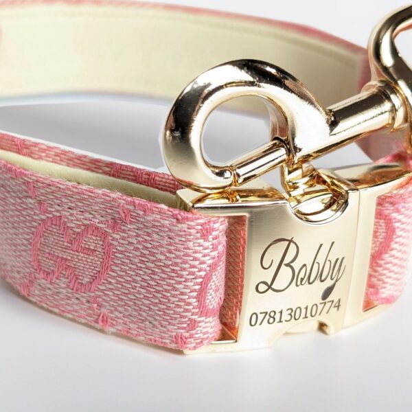 baby pink gucci dog collar and leash for small and large designer puppy collar