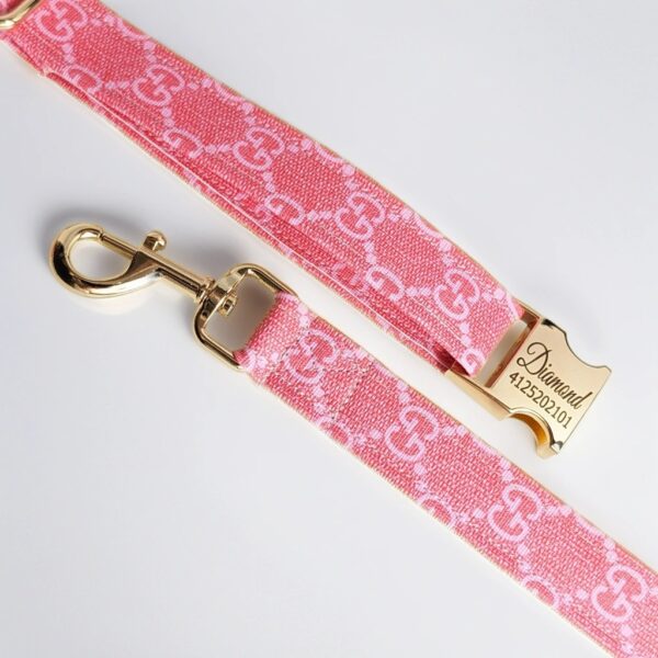 Pink Leather gucci Designer Dog Collar and Leash