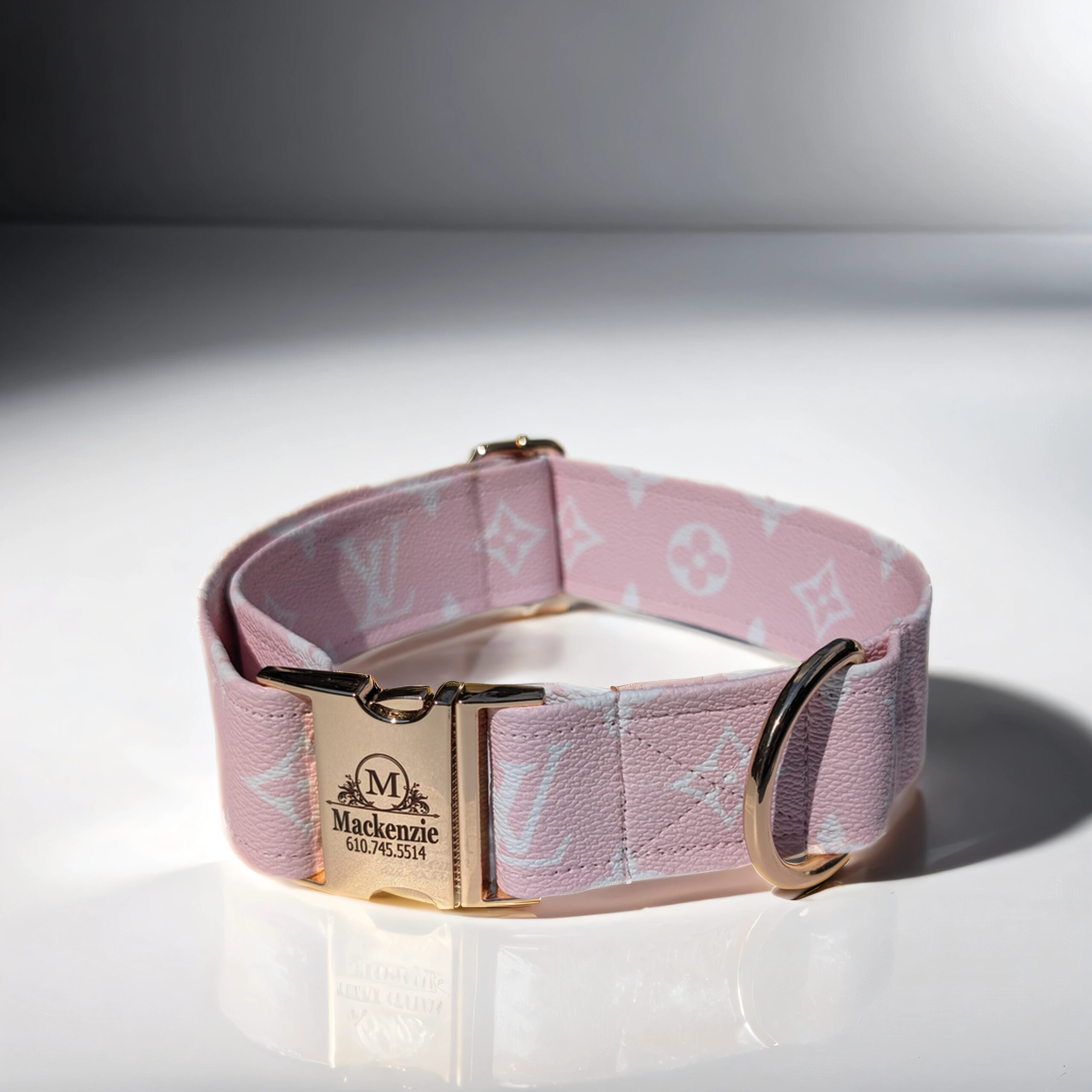 Designer Pink Leather dog and cat collar small to large L&V