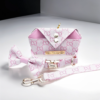 pink Gucci dog harness collar and leash for small and large dogs. designer luxury harness in baby pink and treat pouch puppy set