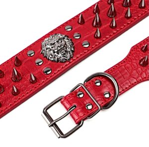 The Artemis - Genuine Red Leather Spiked Pitt Bull Dog Collar - Heavy Duty Bully Breed Mastiff - 2 Inches Wide - Medium - Extra Large.