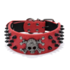 The Grim Reaper - Genuine Red Leather Spiked Skull Dog Collar - Heavy Duty Bully Breed Mastiff - With Skull