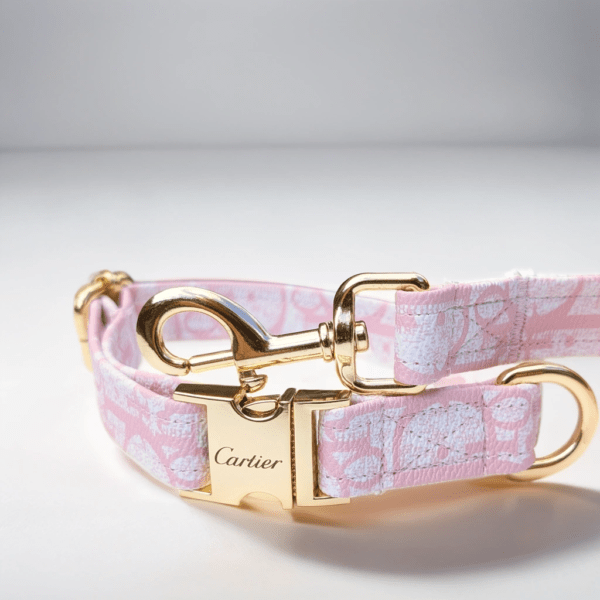 pink dior dog puppy collar and leash small medium and large