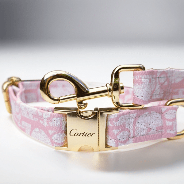 pink dior dog puppy collar and leash small medium and large