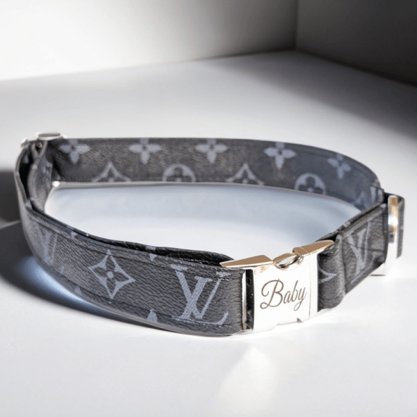 Black louis vuitton dog puppy collar and leash small medium and large