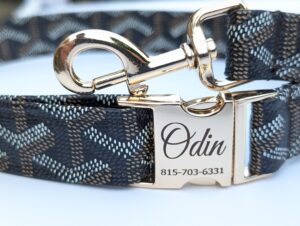 black goyard designer dog puppy and cat collar with leash