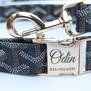 black goyard designer dog puppy and cat collar with leash