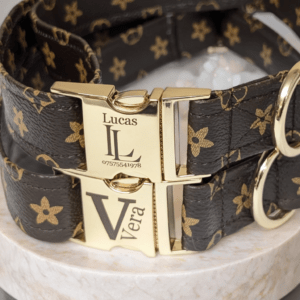 Designer brown leather dog collar LV