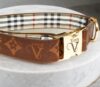 designer leather burberry with LV pattern dog and puppy collar small to large