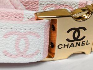 Pink chanel designer luxury dog harness. Leather small medium large. Also nice for puppies and cats.