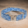 goyard designer dog collar in small and large blue green red and yellow black